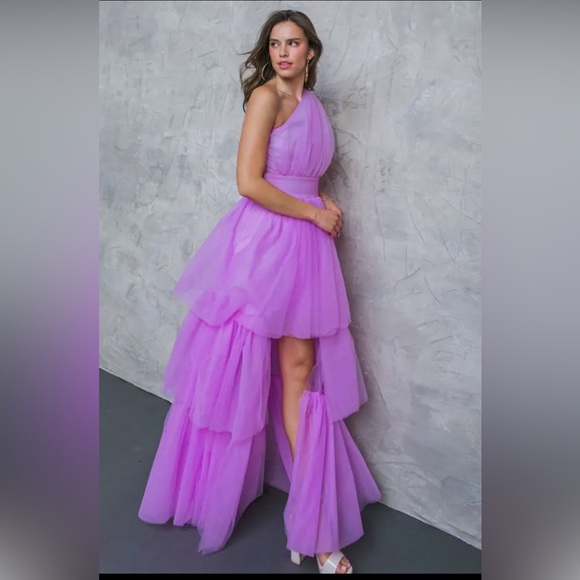 Flying Tomato solid tulle maxi dress hi low - Picture 5 of 7